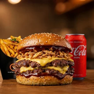 BBQ Double Melt Burger And Fries Drink